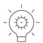 Icon of a lightbulb with a turning gear in the center