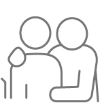A graphical icon depicting a person assisting another person