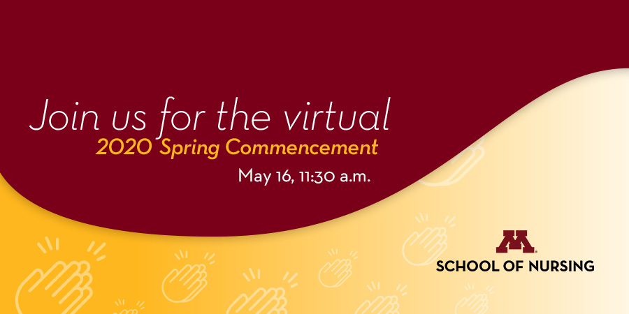 2020 spring commencement announcement saying Join us for the virtual 2020 spring commencement may 16, 11:30 a.m.