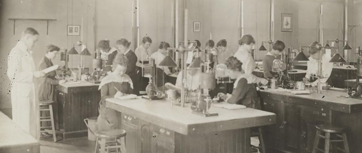 Nursing students studying in the Physiology lab in Millard Hall in 1918