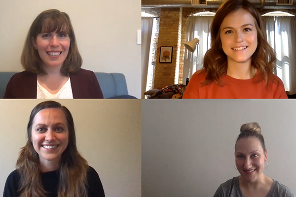 four doctor of nursing practice students on a video call