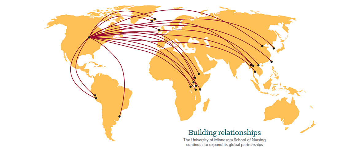 global map showing the School of Nursing global partnerships