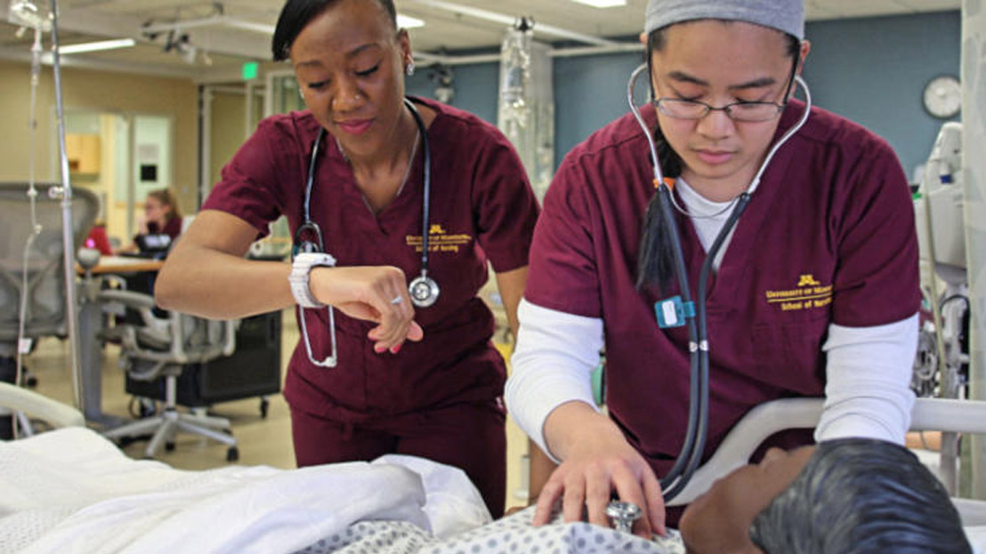 Nursing students in the simulation center