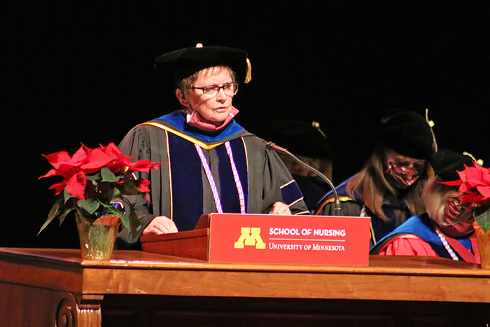 Connie Delaney speaking at Fall 2021 commencement ceremony