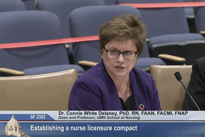 Connie Delaney testifying to the MN state legislature about the Nurse licensure compact