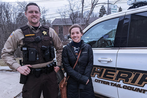 Sheriff Deputy Colby Palmersheim and DNP student Nicole Hoffman during her ride along in Otter Tail County.