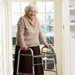 Elderly woman with walker